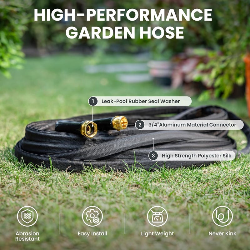 Giraffe Tools Garden Hose 100FT Lightweight Lay Flat Water Hose Kink Free Flexible Hose with 9 Spray Function Nozzle（Black） - Image 2
